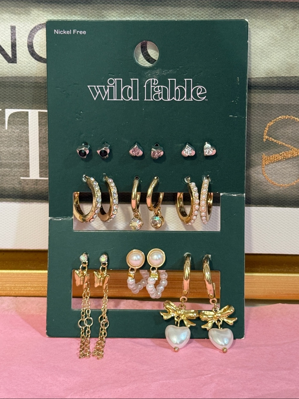 wild fable Gold-Tone Earring Set with Stone Accents and Pearls